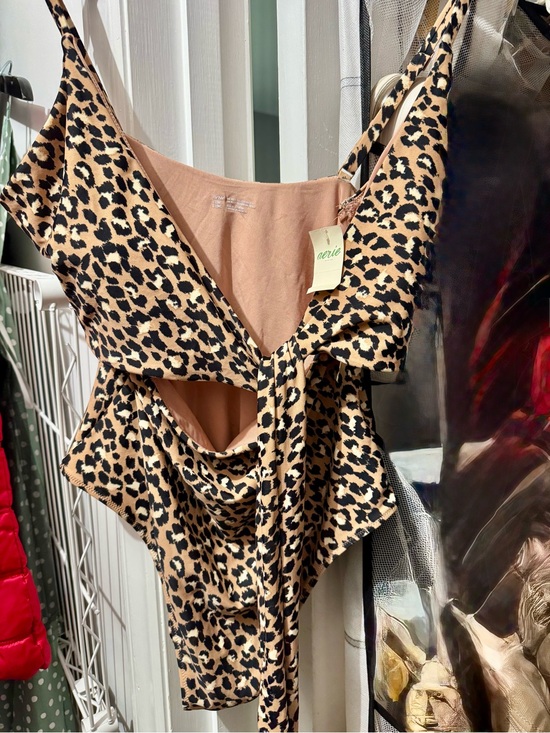aerie Other - aerie Leopard Tie-Front One-Piece Swimsuit in Tan and Black
